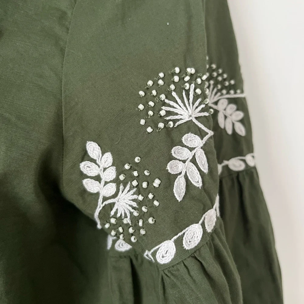 Zara Mini Green Embroidered Dress Like New - Picture 3 of 9